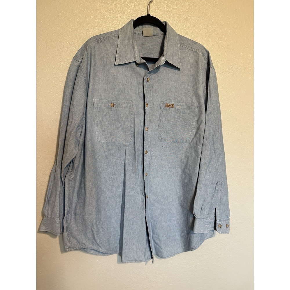 Vintage Carhartt Button Shirt Men's 2XL‎ Denim Jean Long Sleeve Button 90s Work